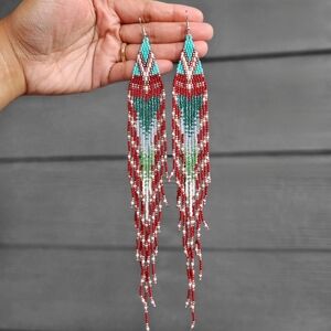Raani Boho Beaded Fringe Earrings Handmade Long Statement Jewelry